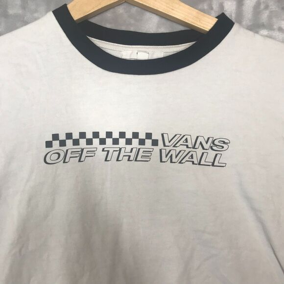 Vans Off The Wall Crop Top Womens S White Black Long Sleeve Crew Checkerboard - Picture 3 of 10